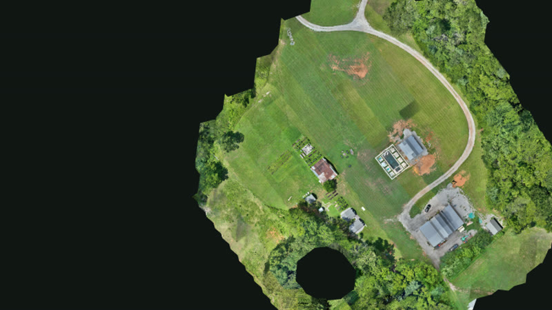Orthomosaic of the No Alarm Farm property — a true-color, top-down aerial map