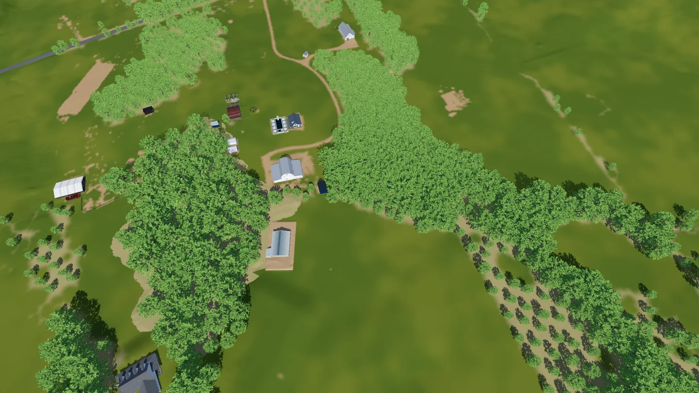 The rebuilt No Alarm Farm world, seen from above